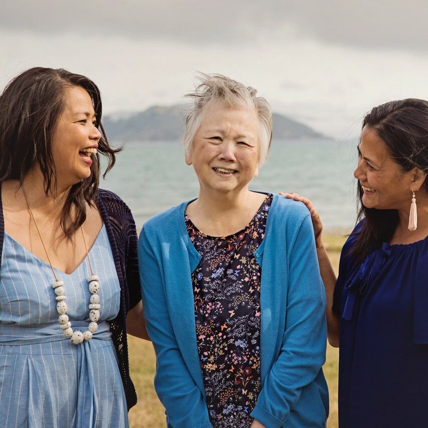 Sachi (left) and her sister Lagi Auva’a share a laugh with their mother Michi, an inpatient at the Mary Potter Hospice.